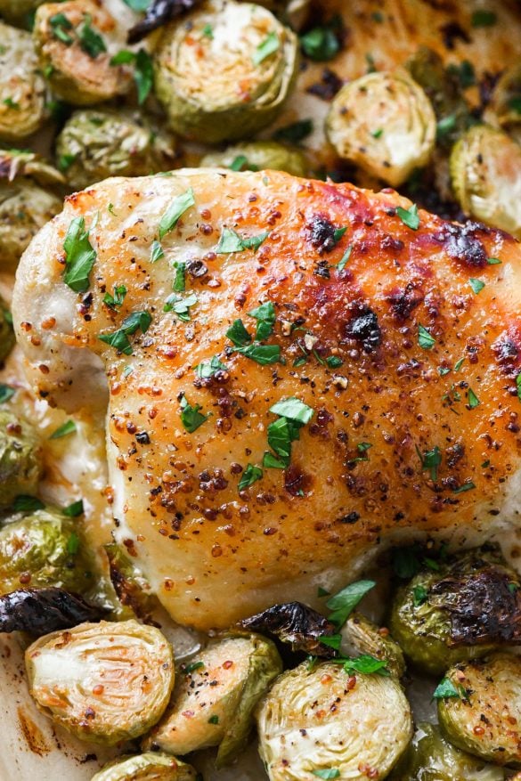 Oven Baked Honey Mustard Chicken Thighs and Brussels Sprouts {gluten ...