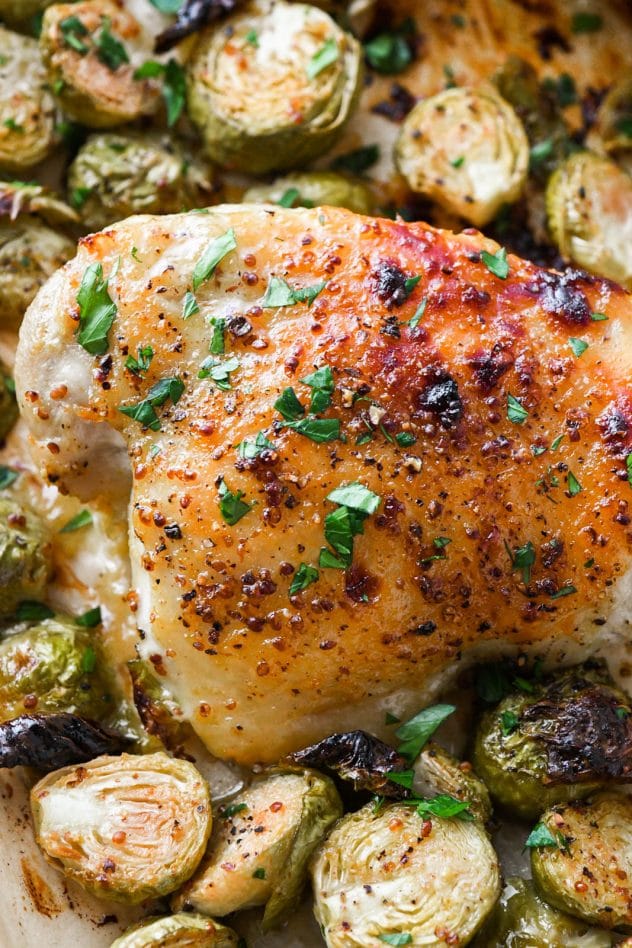 Oven Baked Honey Mustard Chicken Thighs and Brussels Sprouts {gluten ...
