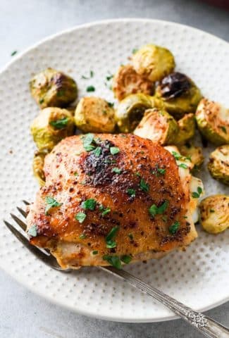 Baked Honey Mustard Chicken Thighs with Brussels Sprouts