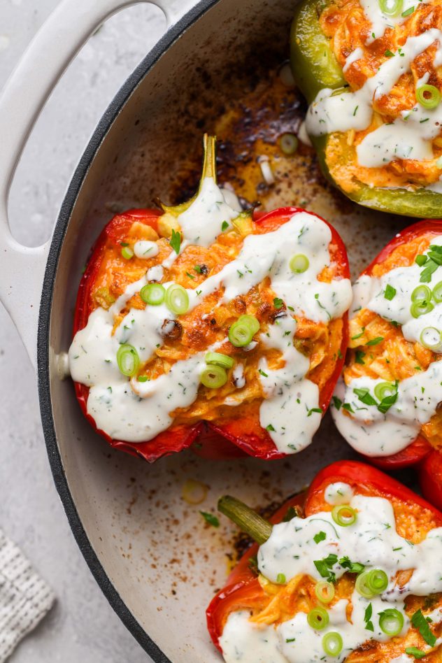 Buffalo Chicken Stuffed Peppers - Dairy Free & Low Carb