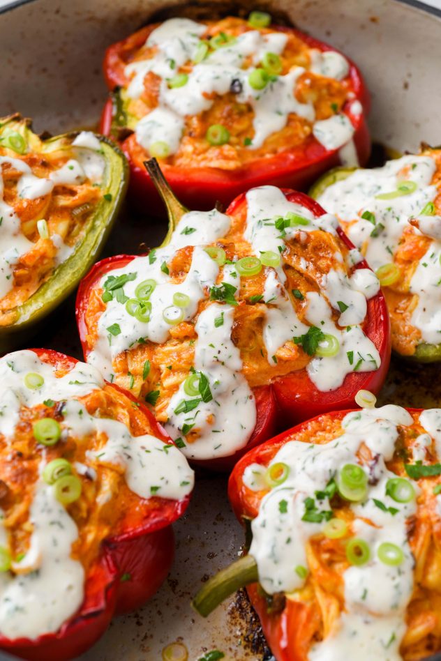 Buffalo Chicken Stuffed Peppers - Dairy Free & Low Carb