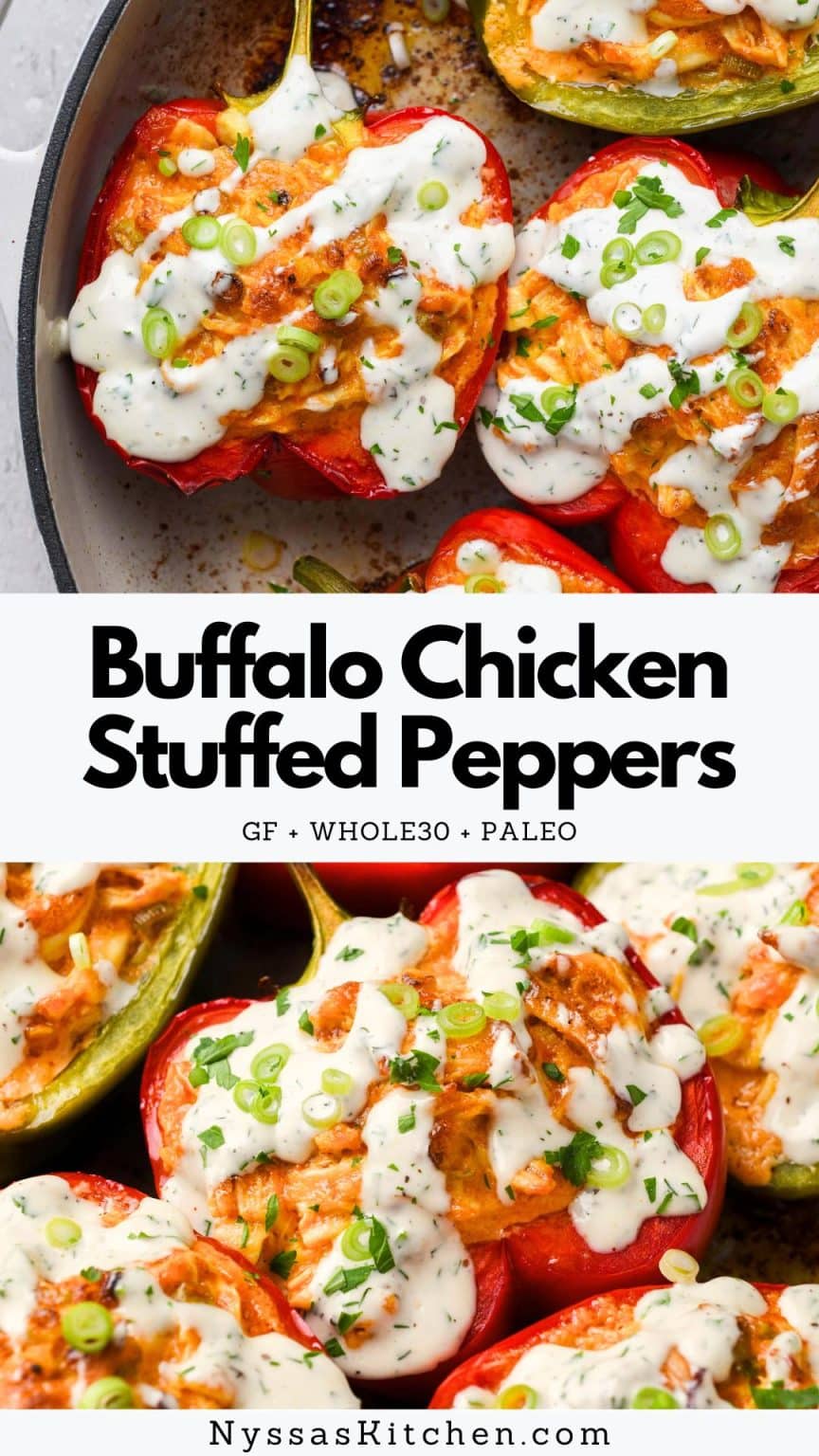 Buffalo Chicken Stuffed Peppers | Whole30, Paleo, GF, Low Carb