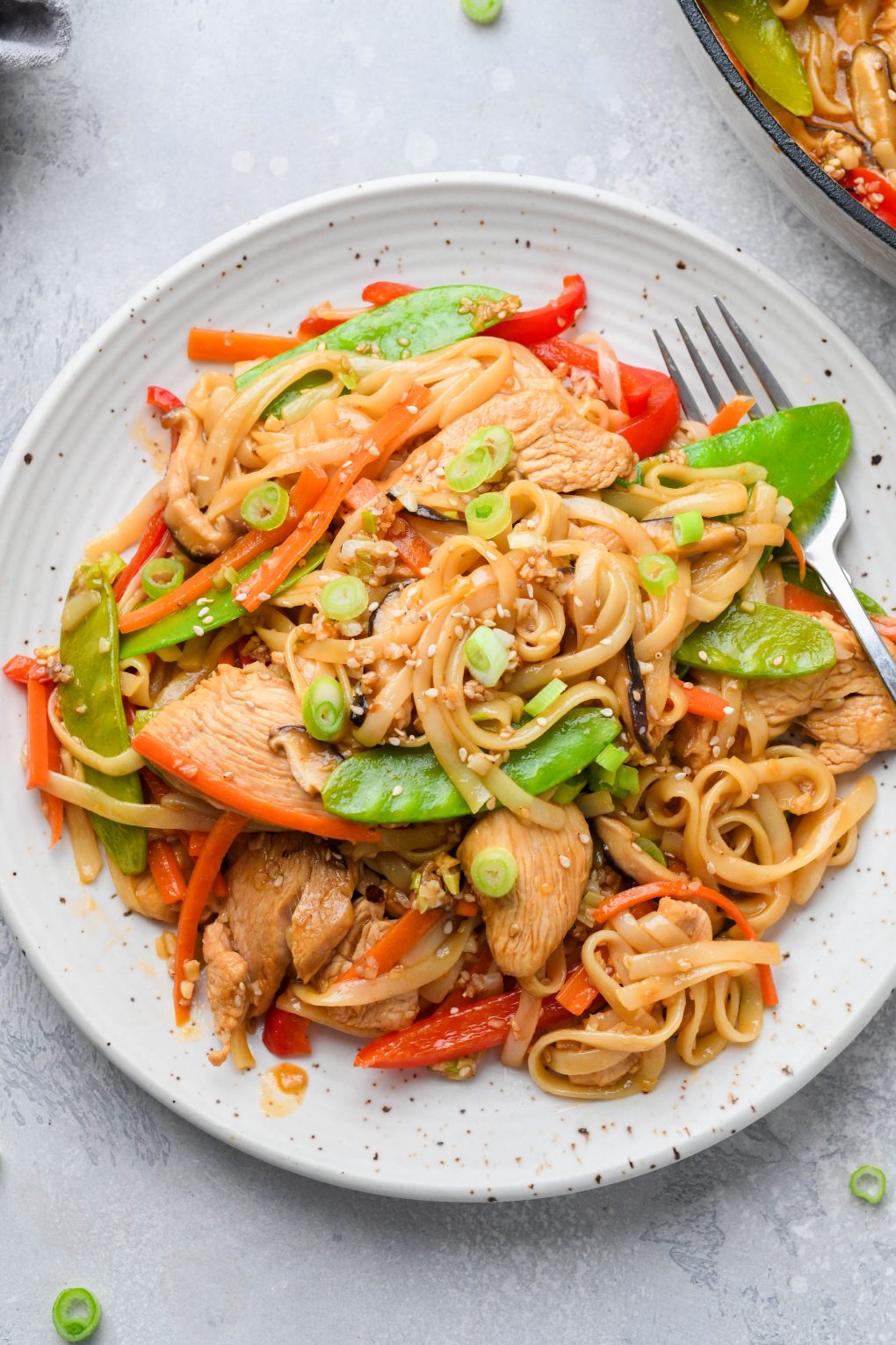Loaded Rice Noodle Stir Fry with Crispy Garlic - Like Healthier Take Out!