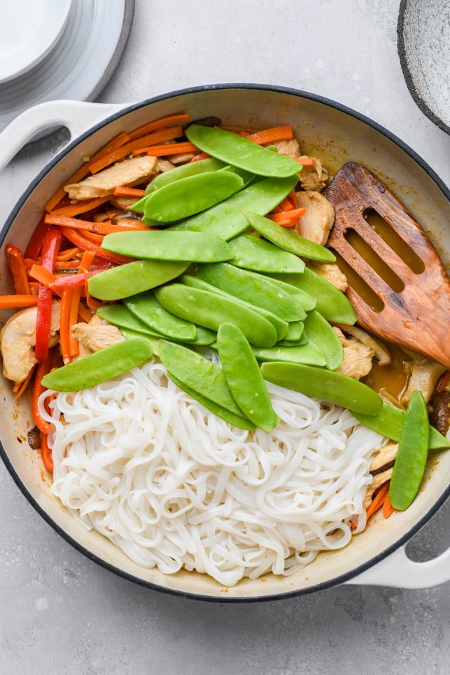 Loaded Rice Noodle Stir Fry with Crispy Garlic Like Healthier Take Out!