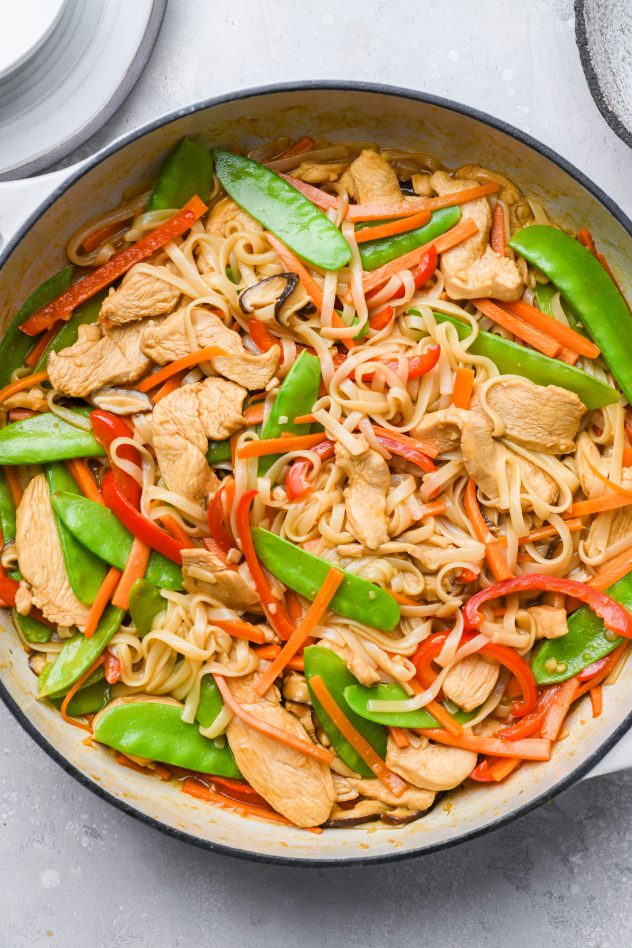 Loaded Rice Noodle Stir Fry with Crispy Garlic Like Healthier Take Out!