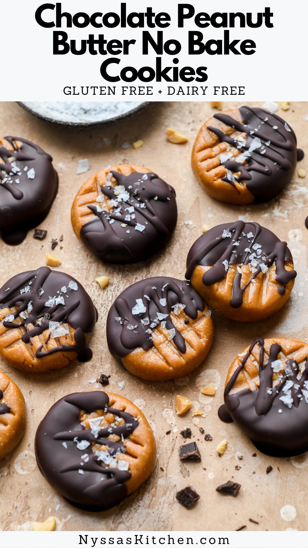 These no bake chocolate peanut butter cookies are made with just a handful of healthy ingredients. No baking required, very little clean up, and the most amazing peanut butter cookies that taste almost like a chocolate peanut butter cup when dipped in chocolate. Vegan, gluten free, refined sugar free, and paleo option.