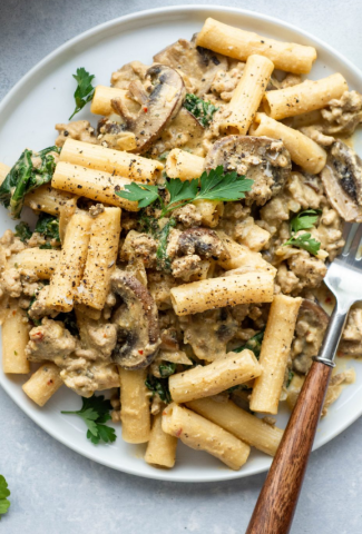 CASHEW CREAM MUSHROOM AND KALE PASTA {DAIRY FREE + VEGAN OPTION + GLUTEN FREE}-cover image