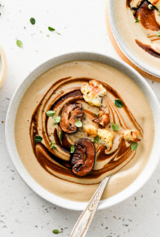 CREAMY ROASTED CAULIFLOWER AND MUSHROOM SOUP {VEGAN + GLUTEN FREE + PALEO + WHOLE30 + KETO}- cover image