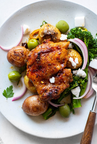 HEALTHY MEDITERRANEAN SHEET PAN CHICKEN AND VEGETABLE DINNER {PALEO + WHOLE30}-cover image