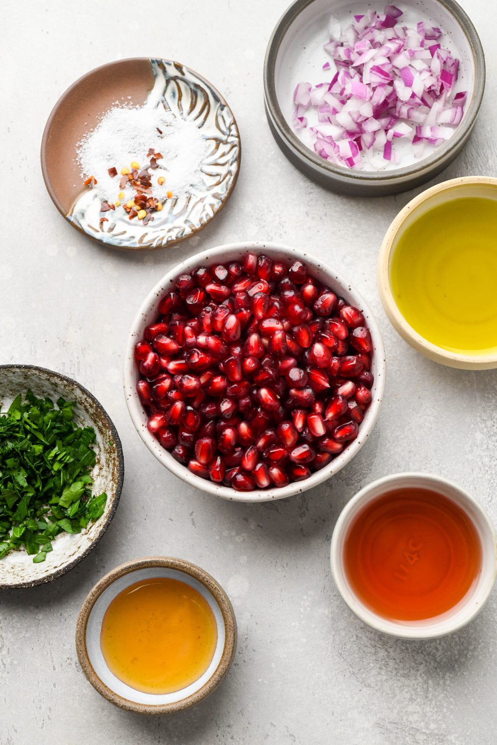 Ingredients for fresh pomegranate relish.