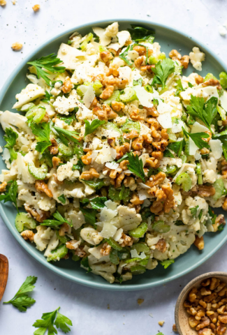 SHAVED CAULIFLOWER SALAD WITH WALNUTS AND PECORINO CHEESE {GLUTEN FREE + VEGETARIAN}-cover image