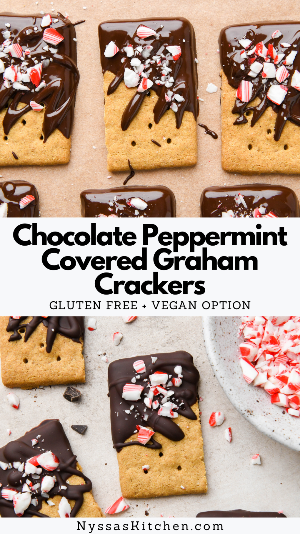 Pinterest pin for chocolate peppermint covered graham crackers.
