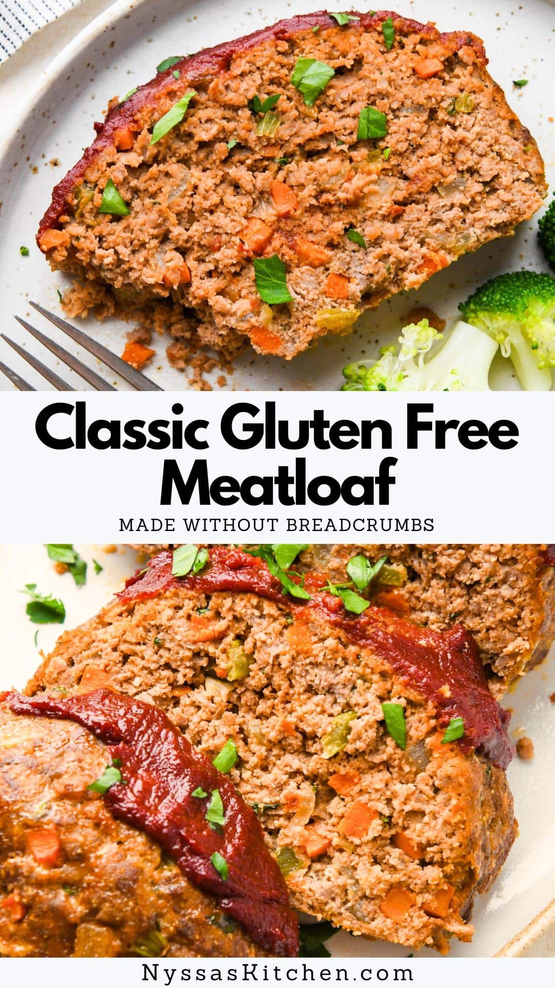 This classic gluten free meatloaf is the ultimate healthy comfort food! Made with all the traditional meatloaf ingredients and flavors you love but without any dairy, gluten, or sugar in the glaze. An easy recipe using ground beef and ground pork (or just ground beef!) that makes delicious leftovers. Kid friendly and perfect for the whole family! Recipe is dairy free, paleo friendly, Whole30 compatible, and grain free.
