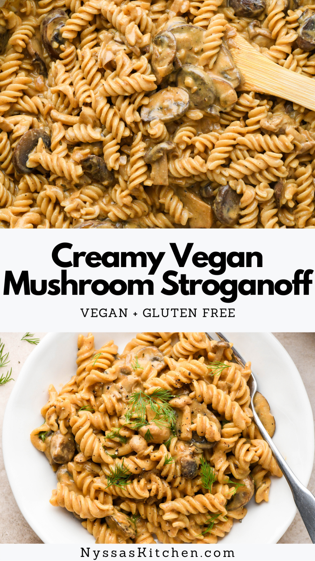 Pinterest Pin for Creamy Vegan Mushroom Stroganoff