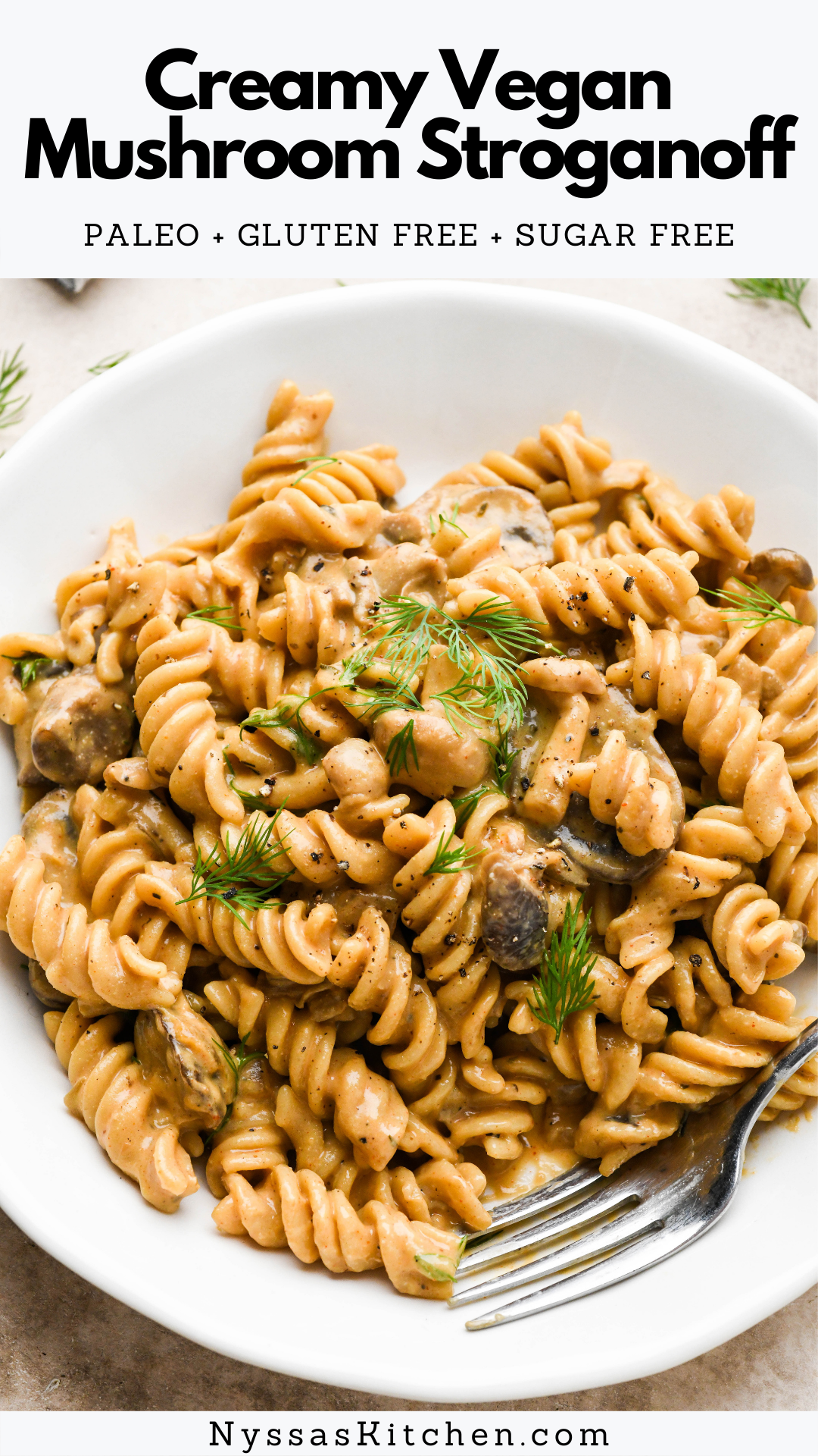 This creamy vegan mushroom stroganoff is a healthy spin on a comfort food classic! Made with real food ingredients and the creamiest mushroom sauce - a flavorful meal that the whole family will love! Perfect for weeknight cooking or meatless Monday. Vegan, vegetarian, and gluten free.