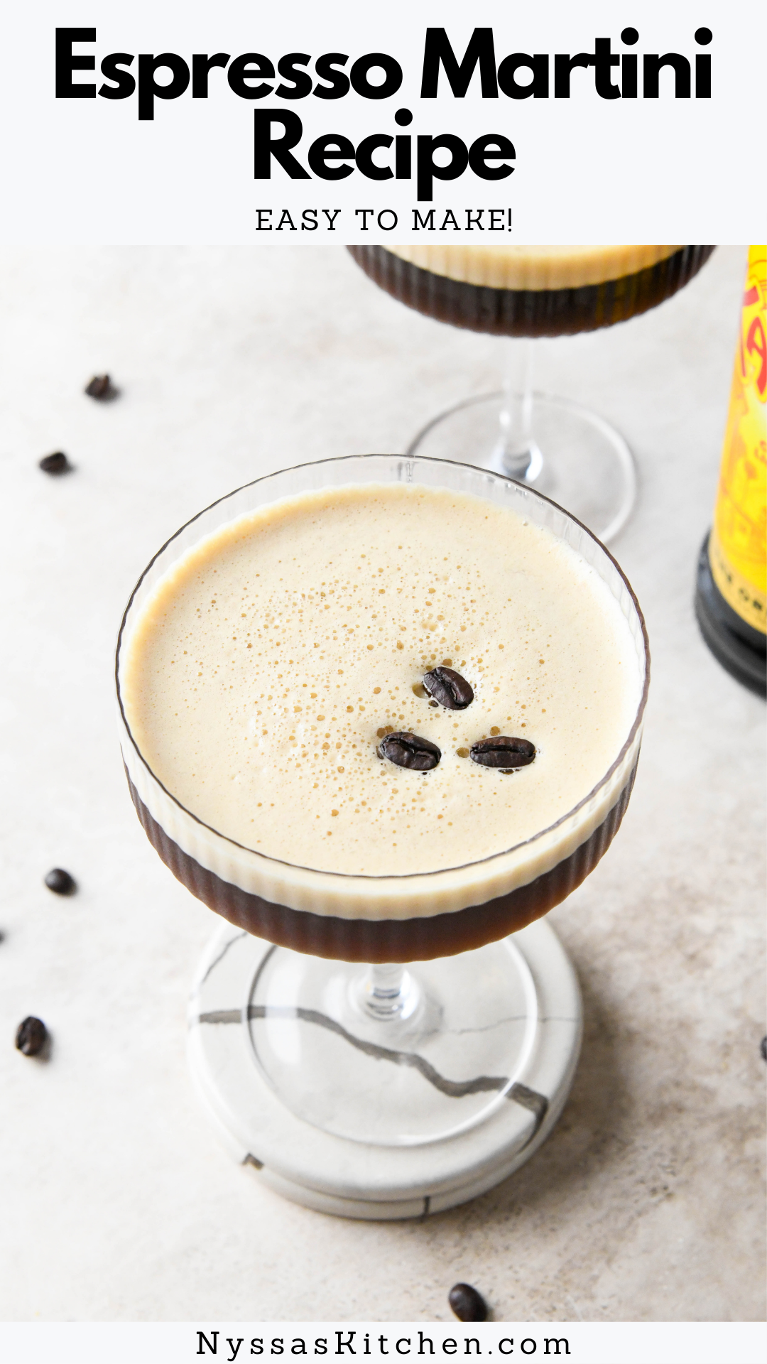 Let's make espresso martinis at home! This easy espresso martini recipe is a bold and sweet cocktail with a foamy top that is a total crowd pleaser! The perfect after dinner drink made with a few simple ingredients and topped with coffee beans. Simple, easy, and delicious!