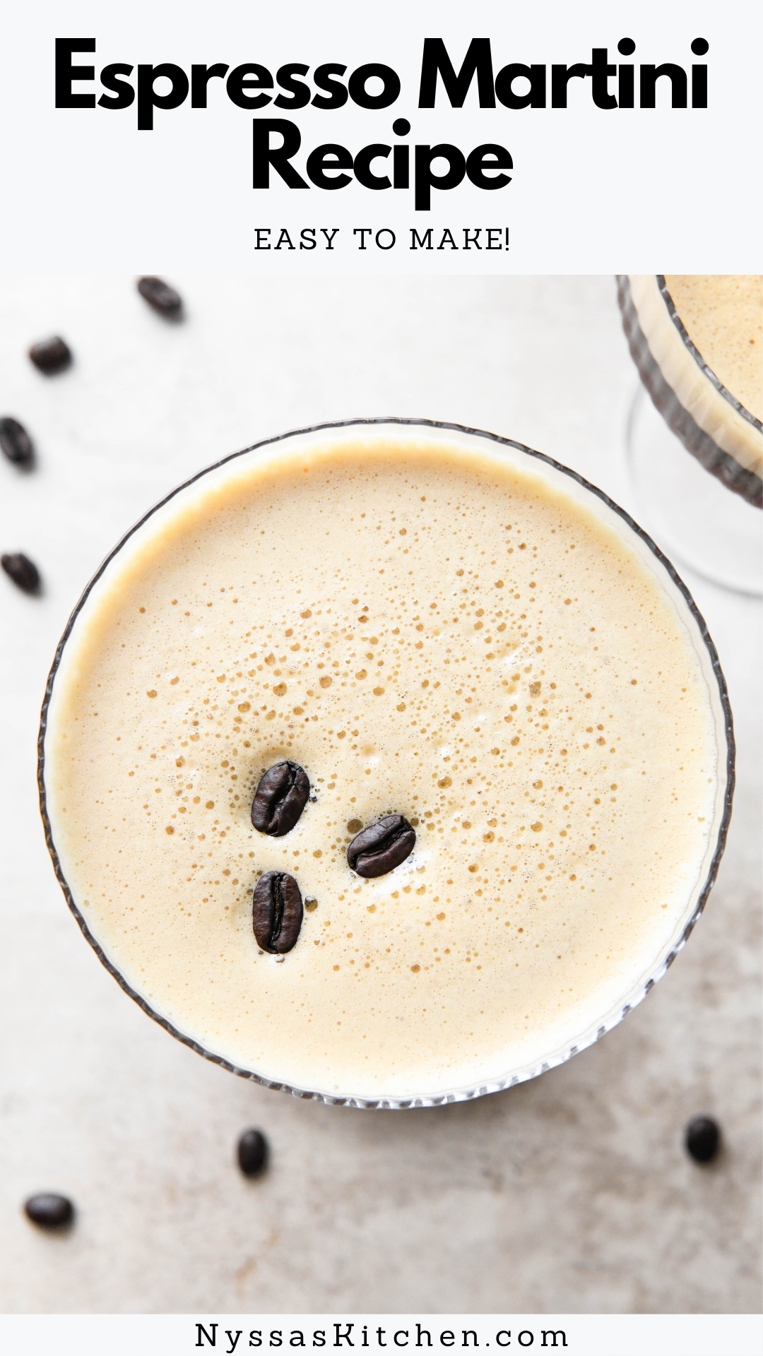 Let's make espresso martinis at home! This easy espresso martini recipe is a bold and sweet cocktail with a foamy top that is a total crowd pleaser! The perfect after dinner drink made with a few simple ingredients and topped with coffee beans. Simple, easy, and delicious!