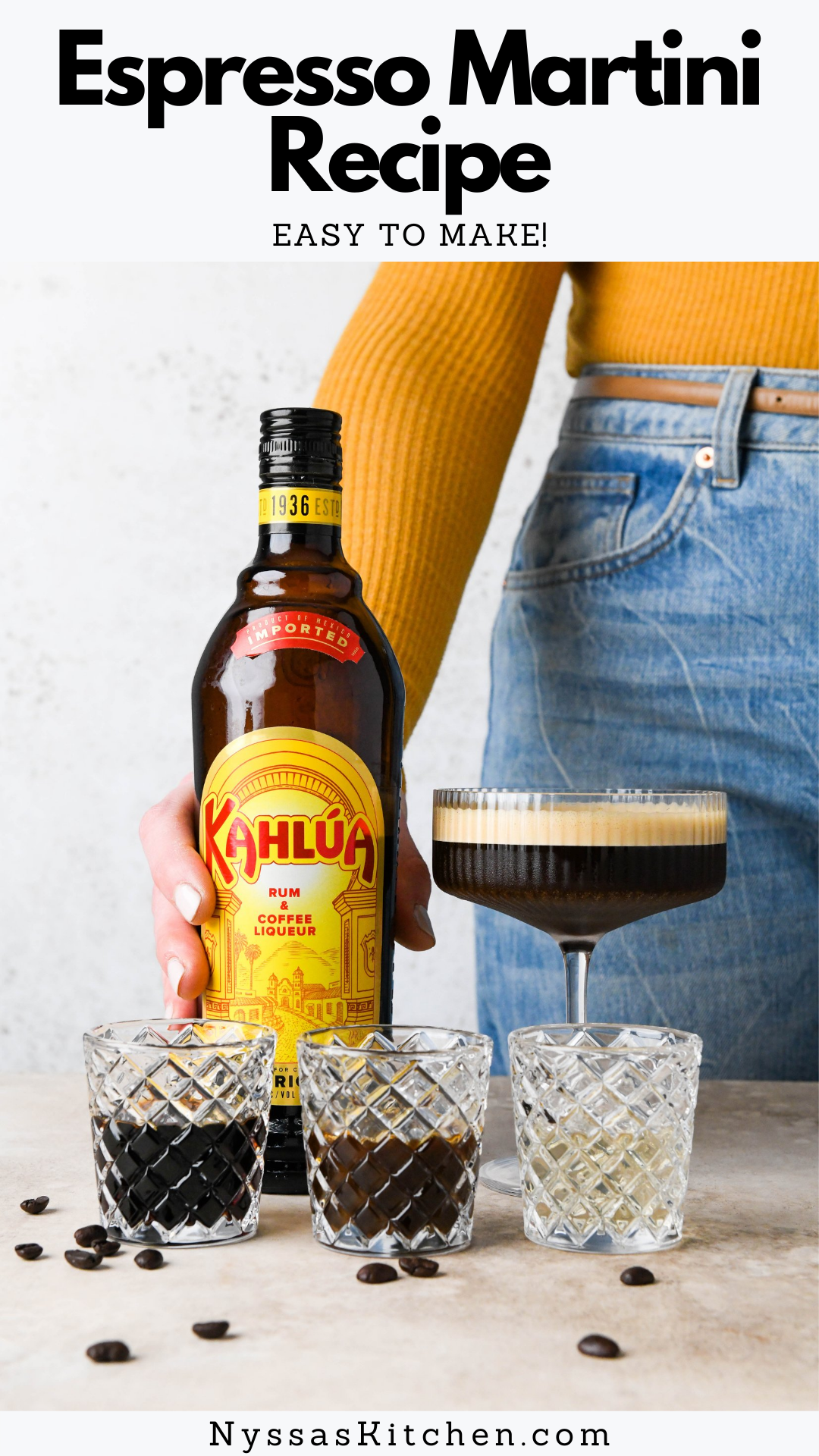 Let’s talk about how to make an espresso martini with both kahlua and vodka at home. This easy 5-minute espresso martini recipe is a bold and sweet cocktail with a foamy top that is a total crowd pleaser! It's the perfect after dinner drink made with a few simple ingredients (prepared instant coffee works well or hot espresso) and garnished with coffee beans. Creamy, extra easy, and totally dairy free!