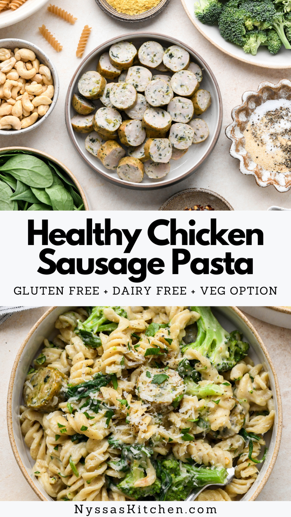 Pinterest Pin for healthy chicken sausage pasta recipe