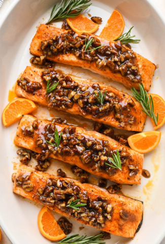 MAPLE PECAN GLAZED SALMON {GLUTEN FREE + PALEO}- cover image