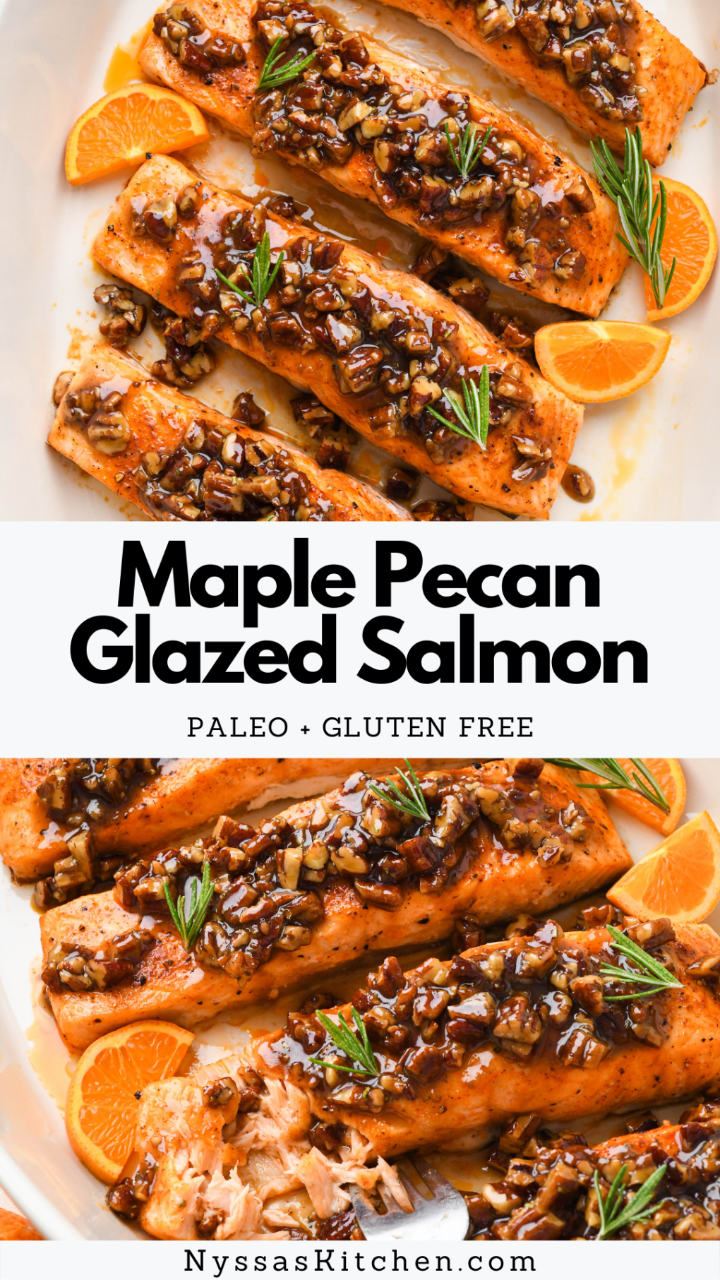Pinterest Pin for Maple Pecan Glazed Salmon
