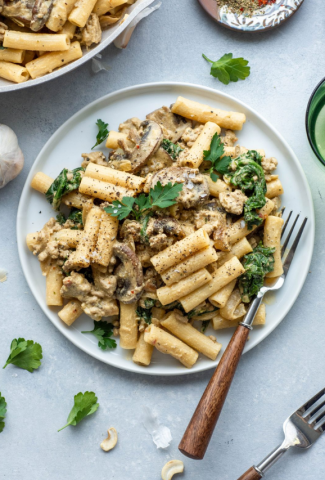 CASHEW CREAM MUSHROOM AND KALE PASTA {DAIRY FREE + VEGAN OPTION + GLUTEN FREE}-cover image (2)