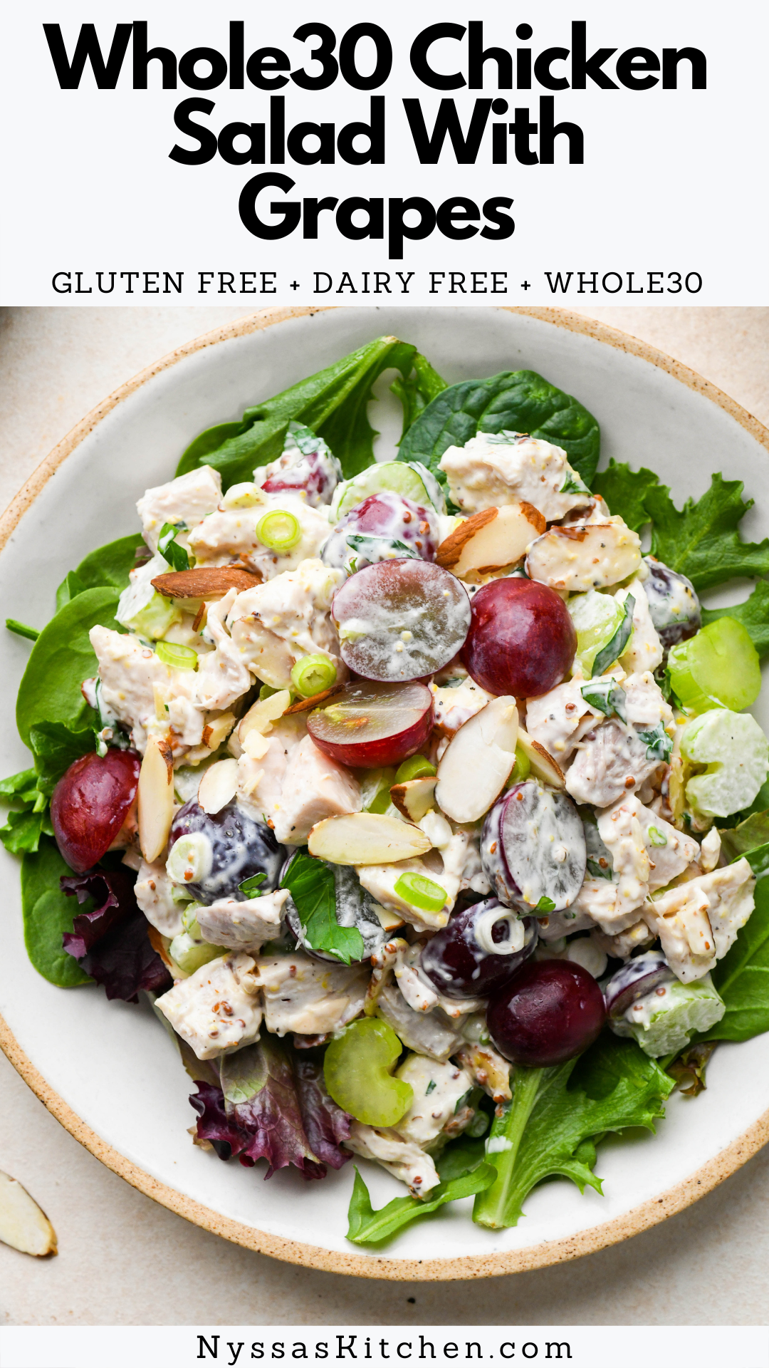 This easy chicken salad with grapes is the best meal prep recipe to make for a healthy week of lunches or to bring to a picnic! Made from scratch with just a handful of simple ingredients you probably already have in your pantry. Whole30, gluten free, dairy free.