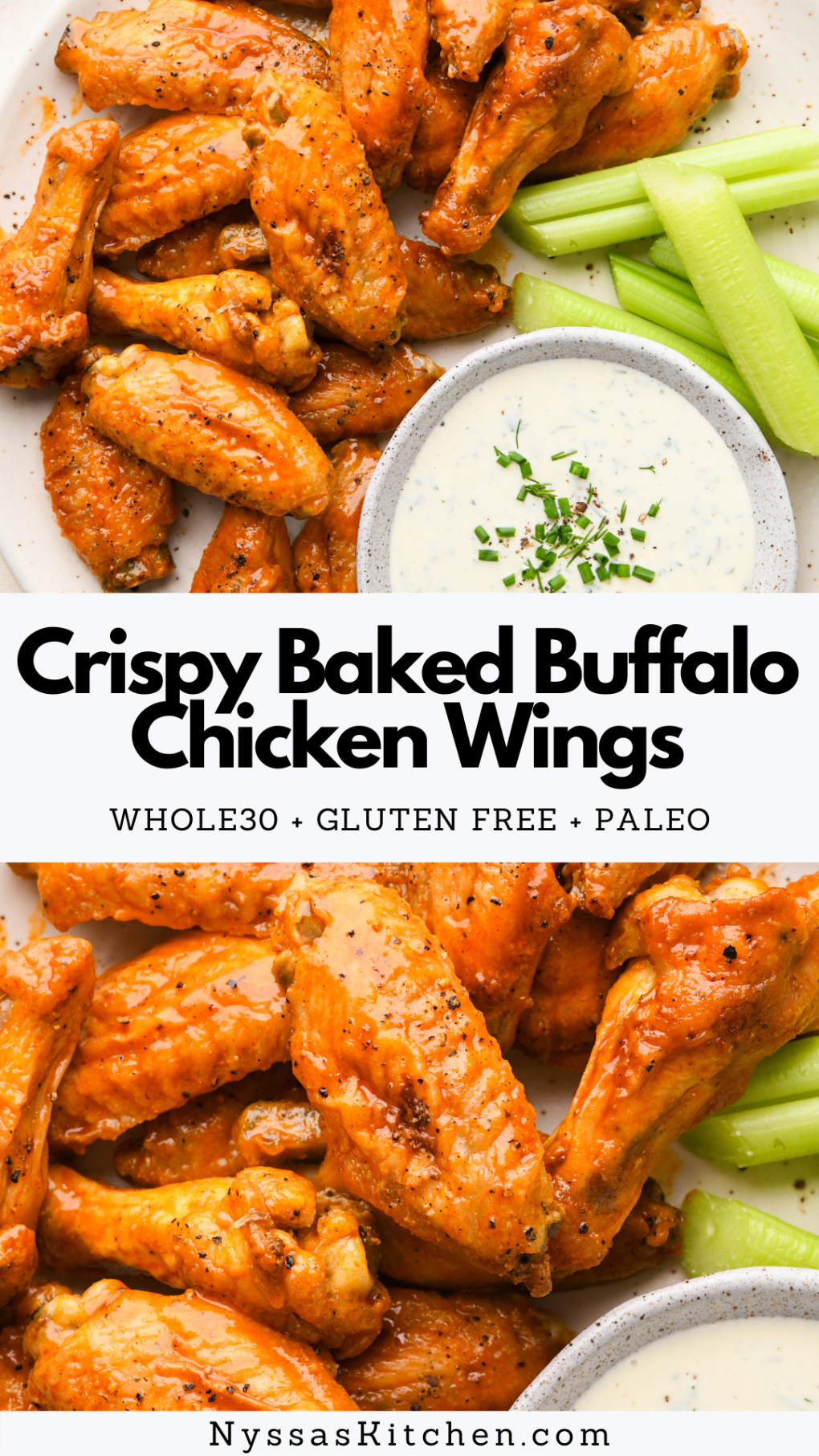 Pinterest Pin for Crispy Baked Buffalo Chicken Wings