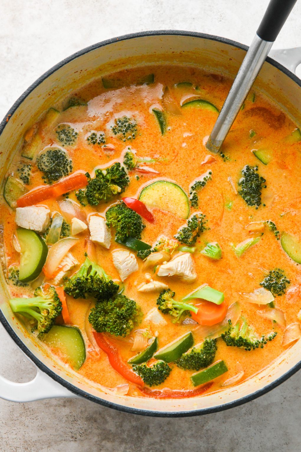 How to make Thai Coconut Curry Chicken Soup: Soup finished cooking in large soup pot. 