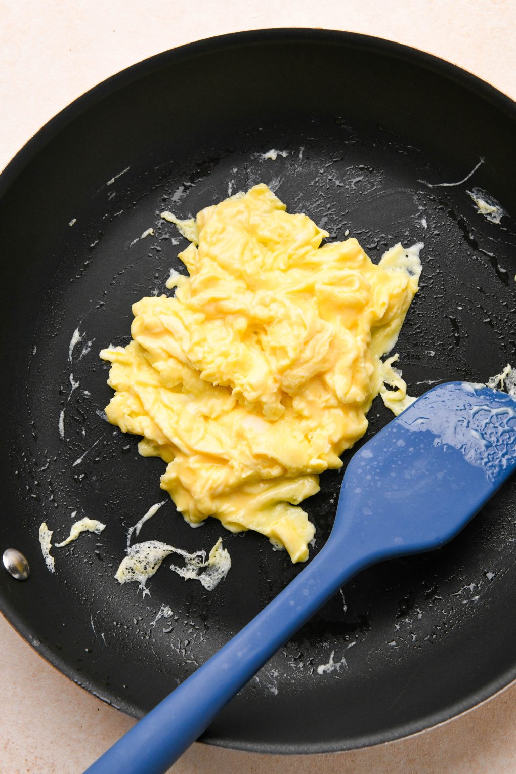 Soft scrambled eggs in a non stick skillet.