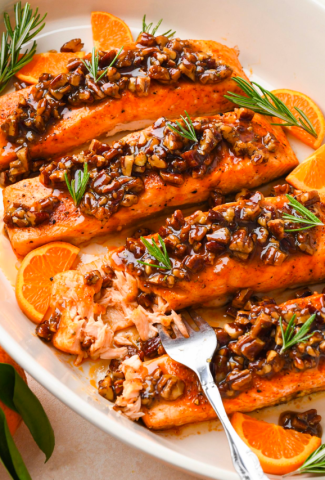 MAPLE PECAN GLAZED SALMON {GLUTEN FREE + PALEO} -cover image