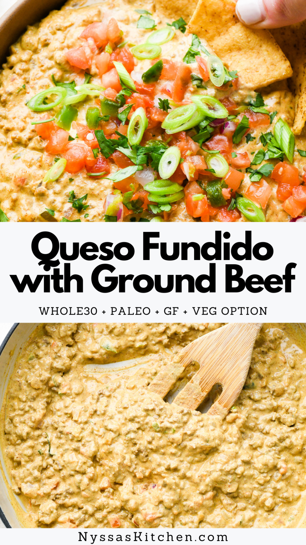 Pinterest pin for Dairy Free Queso Fundido with Ground Beef