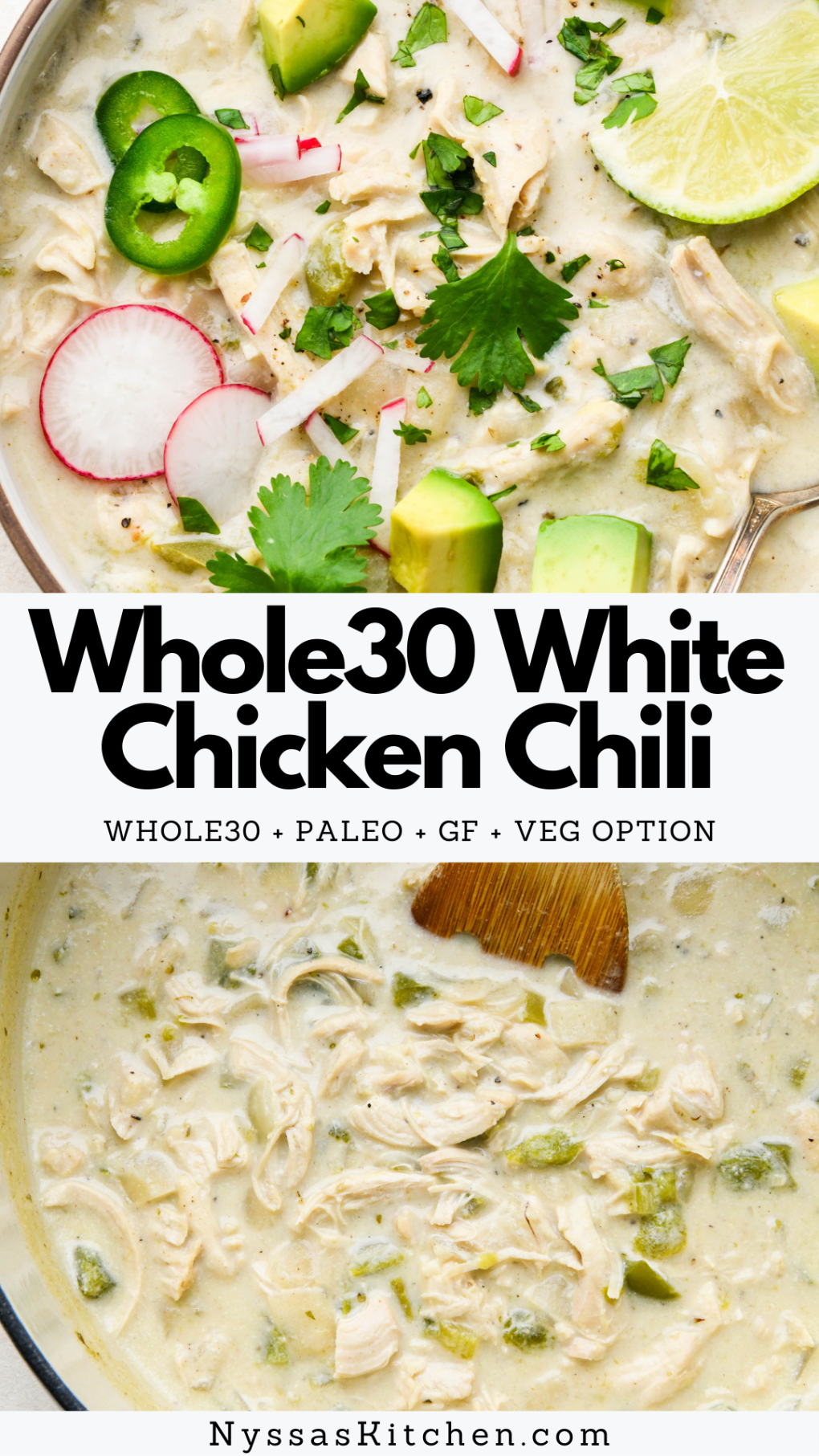 Pinterest Pin for Whole30 White Chicken Chili