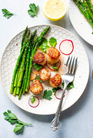 30 MINUTE SCALLOPS WITH A RADISH SALAD AND ASPARAGUS {WHOLE30 + PALEO}-COVER IMAGE