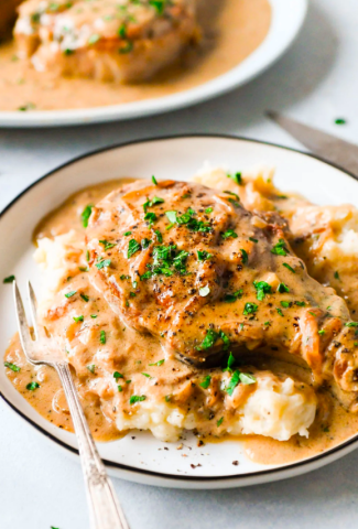 CREAMY WHOLE30 SMOTHERED PORK CHOPS {WHOLE30 + GLUTEN FREE + PALEO}-Cover Image