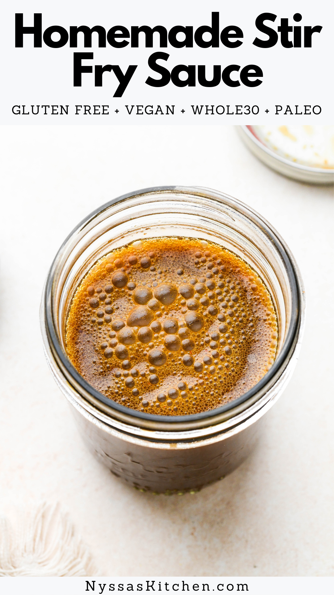 This homemade stir fry sauce is the perfect all purpose sauce for all of your stir fry recipes - great for everything from vegetables to chicken, beef, shrimp, or pork. Simple and easy to make, and much healthier than most store bought options. Naturally sweetened, gluten free, vegan, paleo, and Whole30 compatible)