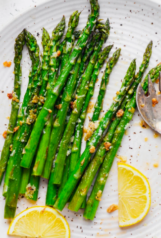 SIMPLE LEMON GARLIC ROASTED ASPARAGUS {VEGAN + GLUTEN FREE + WHOLE30}-Cover image