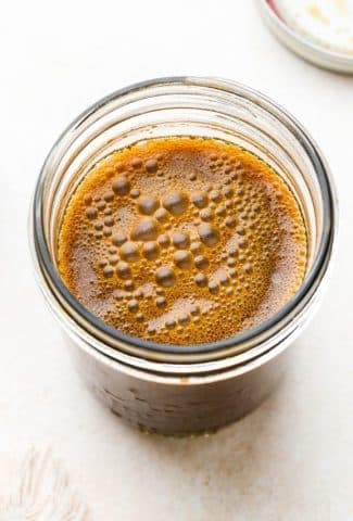 How to make homemade stir fry sauce: Sauce shaken together in a small mason jar.