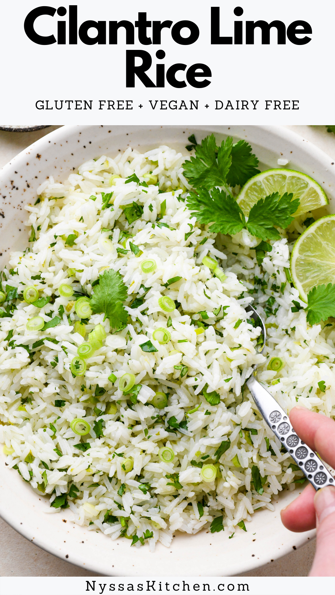 Cilantro lime rice is the perfect simple side dish for any Mexican inspired dinner! Made with just a handful of simple ingredients and absolutely loaded with zesty flavor. Easy to make and so delicious! Gluten free, dairy free, vegan, and vegetarian.