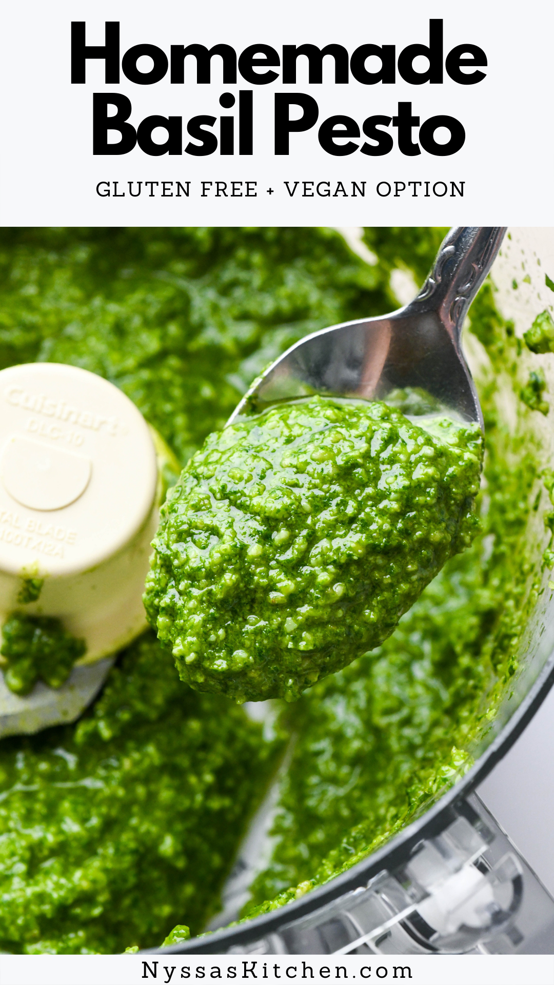 Homemade basil pesto is a versatile and easy to make sauce that tastes so much better than store bought! It's creamy, bursting with fresh flavors, and ready in less than 5 minutes. Perfect for everything from pesto pasta, to sandwiches, on pizza, with roasted veggies, in salads, to your favorite grilled protein. Gluten free, vegan / dairy free / paleo / Whole30 option.