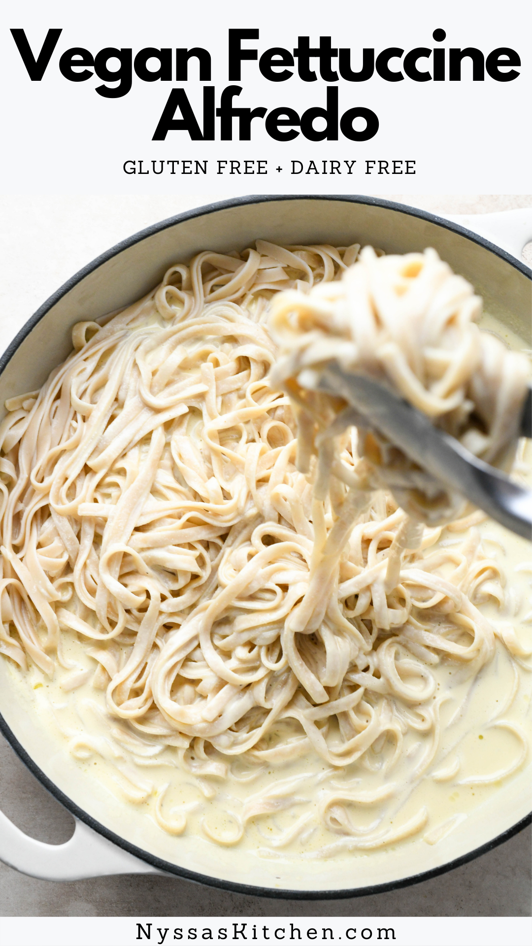 This vegan fettuccine alfredo is the best homemade dairy free pasta! Made with simple ingredients and so rich and creamy. Perfect for family dinner or a fancy date night in! Dairy free, gluten free, and vegetarian.