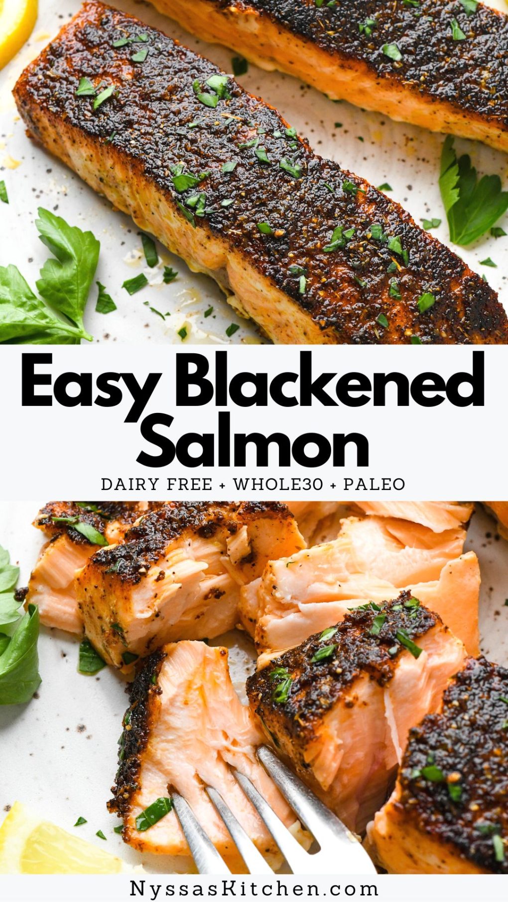 Pinterest pin for blackened salmon
