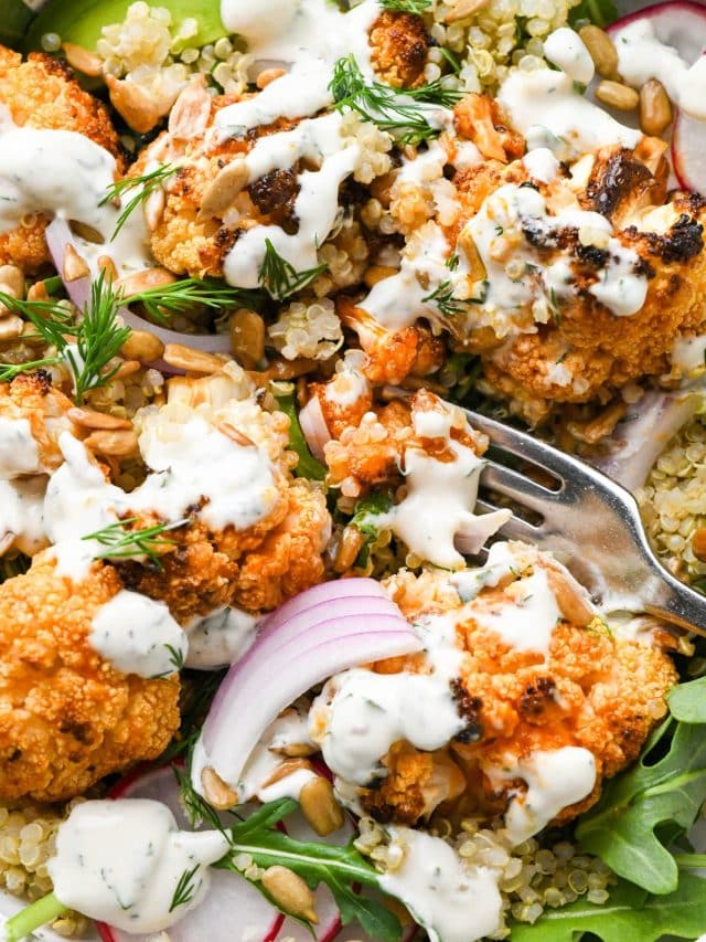 Vegan Buffalo Roasted Cauliflower Bowls Recipe Story - nyssa's kitchen