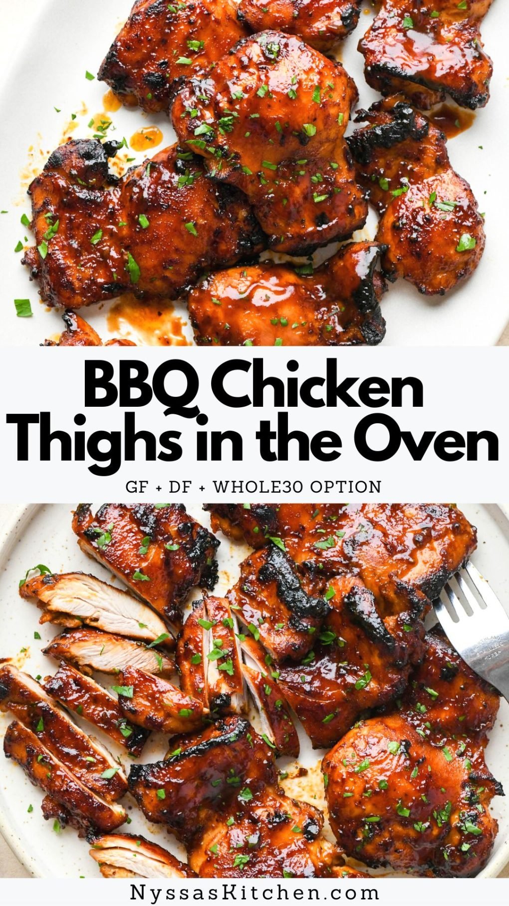 Pinterest pin for BBQ Chicken Thighs in the Oven
