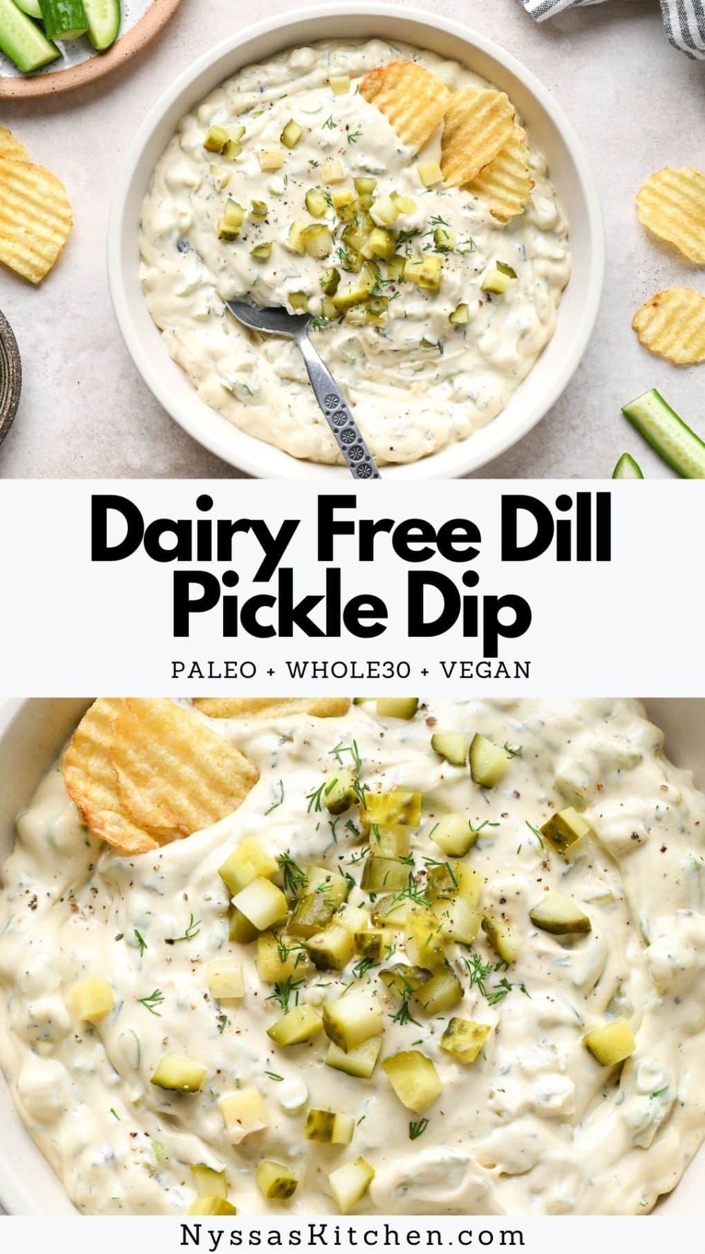 Pinterest pin for dairy free dill pickle dip