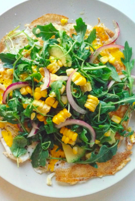 Open Faced Omelette With Arugula, Sweet Corn And Avocado Salad-Cover Image