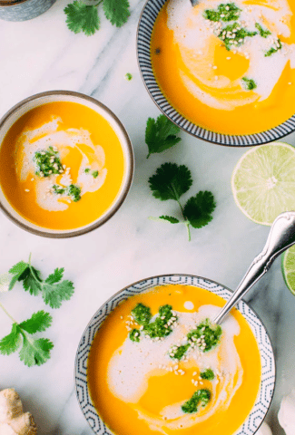 Thai Carrot And Sweet Pepper Coconut Soup With Cilantro Pesto-Cover image