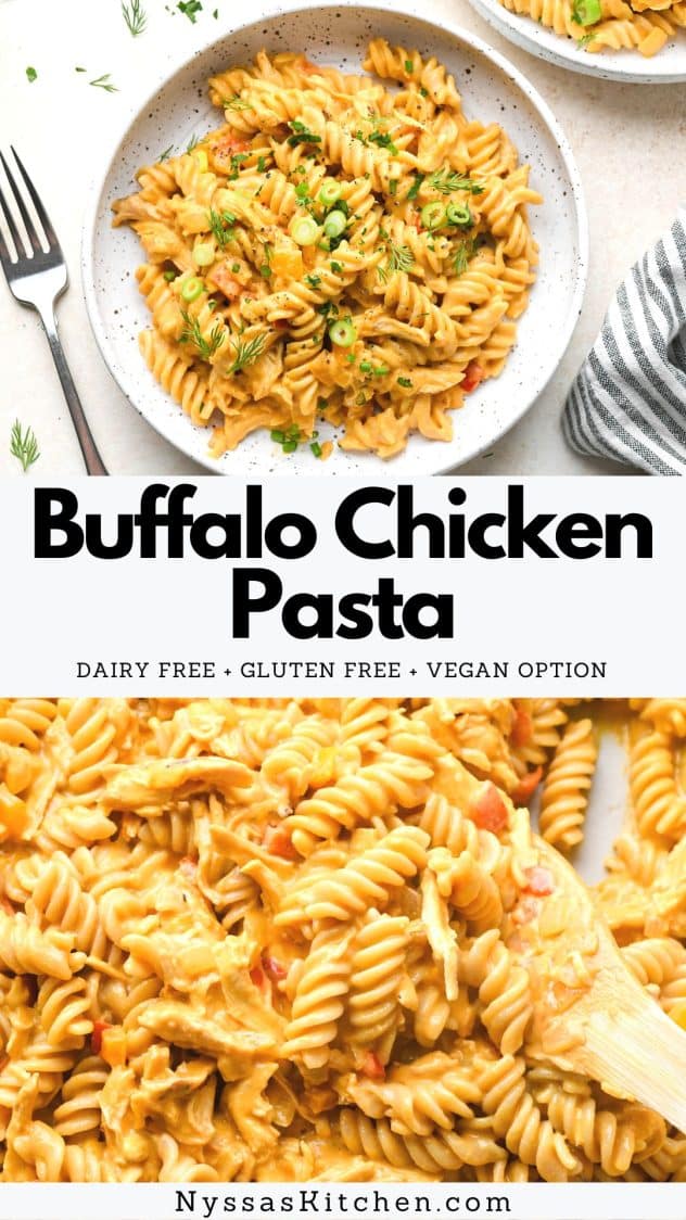 Cashew Cream Buffalo Chicken Pasta (Dairy Free)