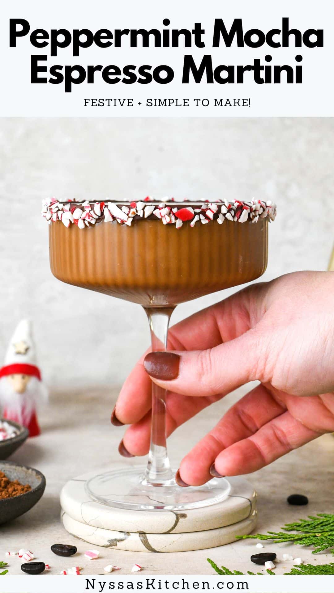 A peppermint mocha espresso martini is an easy (yet fancy!) make at home cocktail that's just perfect for the holiday season. Made with pantry staples that you likely already have on hand (no need to run to the store for any special ingredients), and simple enough that it can be whipped up in just a few minutes. Delightfully creamy, and laced with notes of chocolate and peppermint. A real treat of a drink to cozy up with throughout the winter season!
