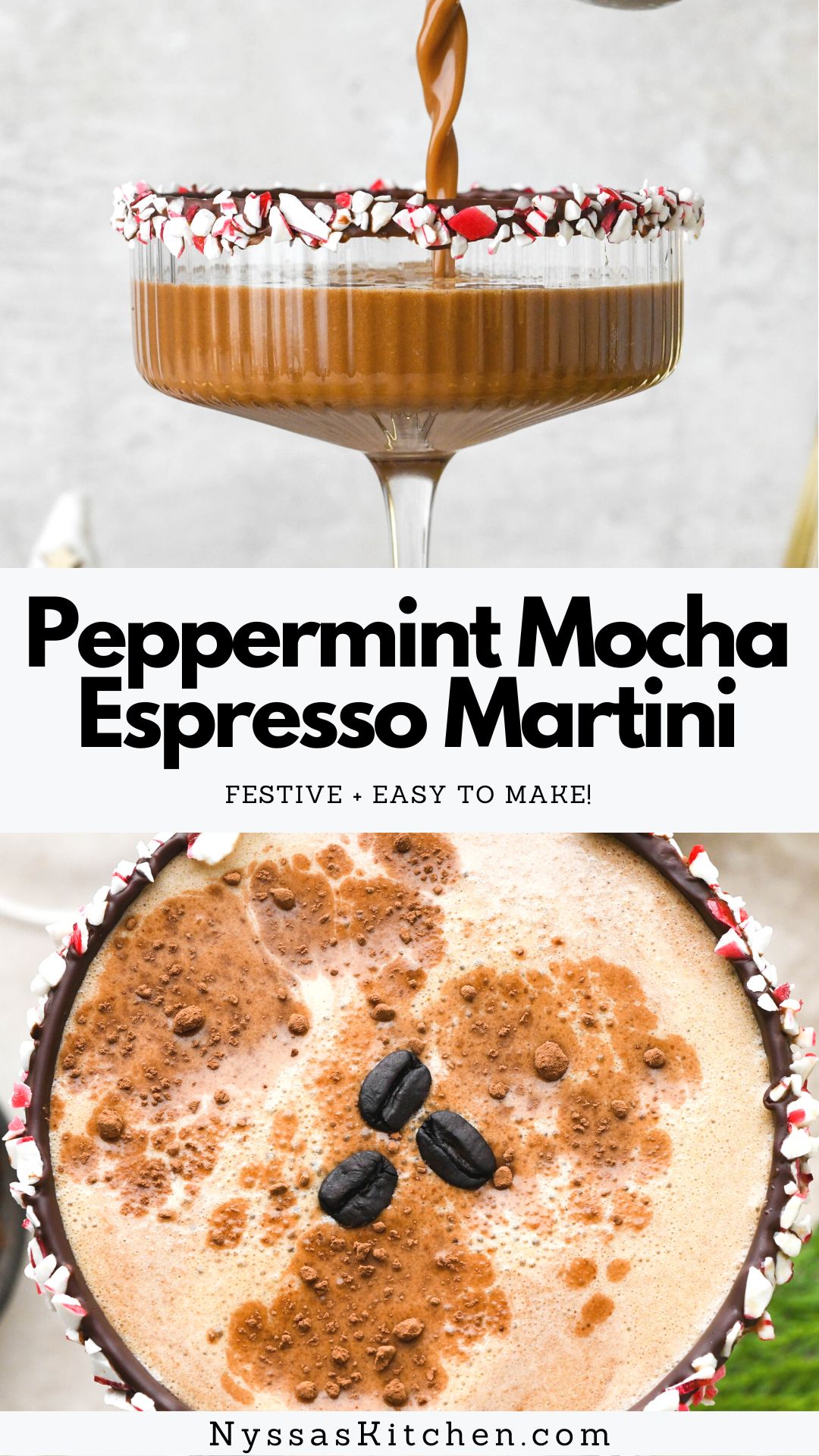 A peppermint mocha espresso martini is an easy (yet fancy!) make at home cocktail that's just perfect for the holiday season. Made with pantry staples that you likely already have on hand (no need to run to the store for any special ingredients), and simple enough that it can be whipped up in just a few minutes. Delightfully creamy, and laced with notes of chocolate and peppermint. A real treat of a drink to cozy up with throughout the winter season!